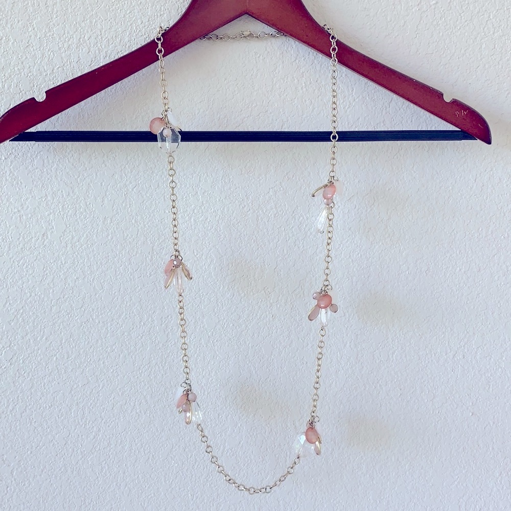 Beaded Gold Tone Pink Necklace